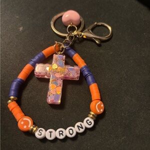 Pink Cross Keychain with Beads